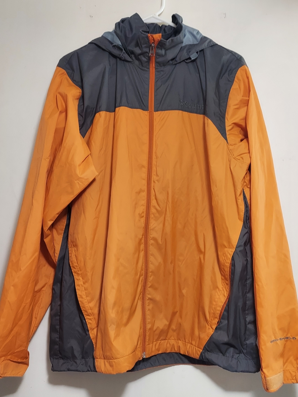 Columbia Orange and Gray Hooded Rain Jacket